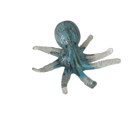 Unmarked Other - Art Glass Tropical Octopus Hand Blown Blue Black RARE Decor Paper Weight